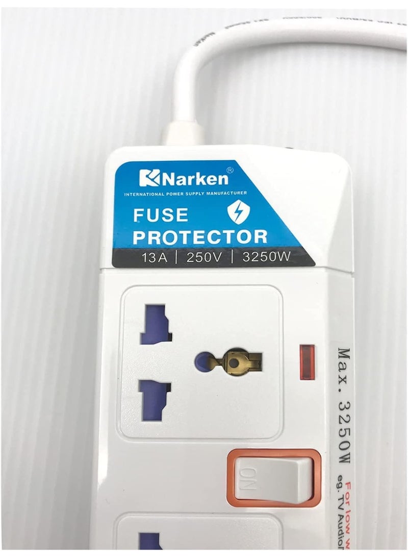 Narken E Series Extension Cord 4 Ways 3 Meter Electric Universal Power Strip wire 13A Fuse surge With Separate Single Switch and Indicate light Max 13A 3250W AC 250V White. - Image 4